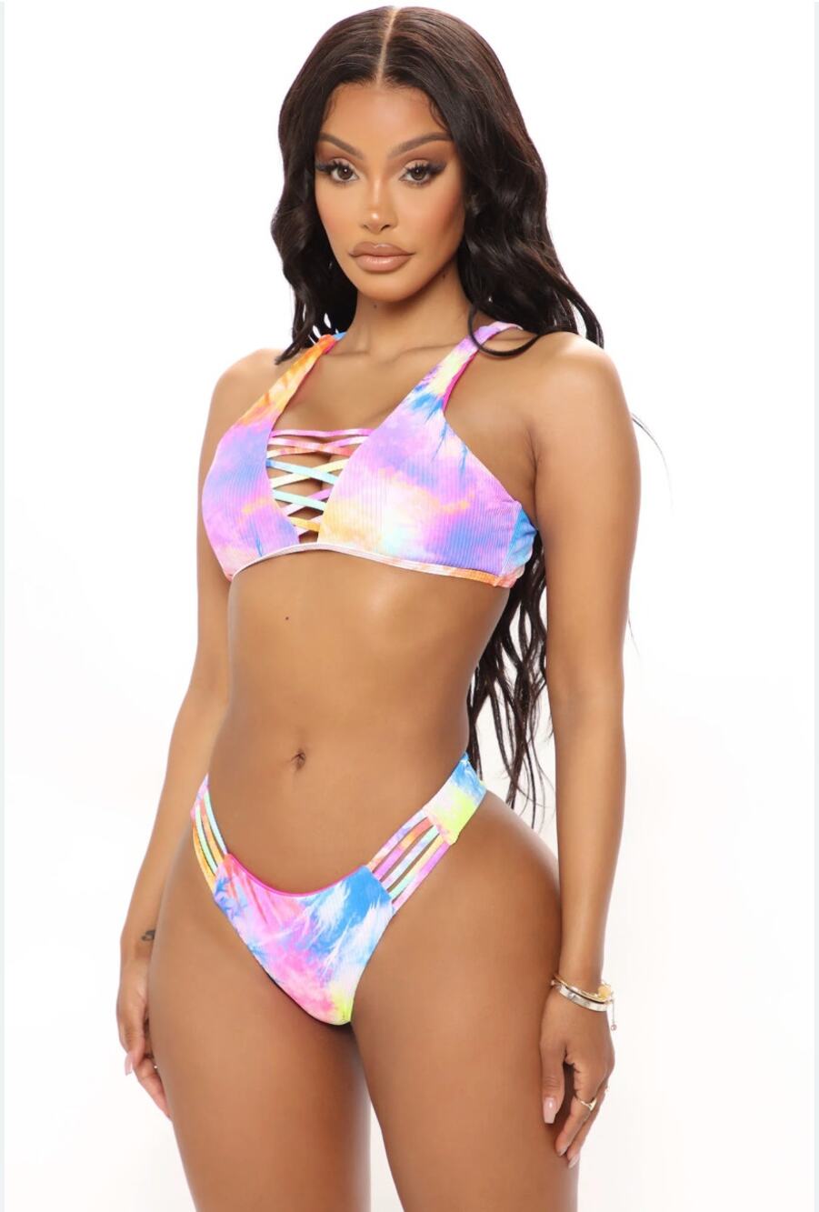 Tinibikini Tie Dye Strappy Cheeky Bikini Set Swimsuit Size L